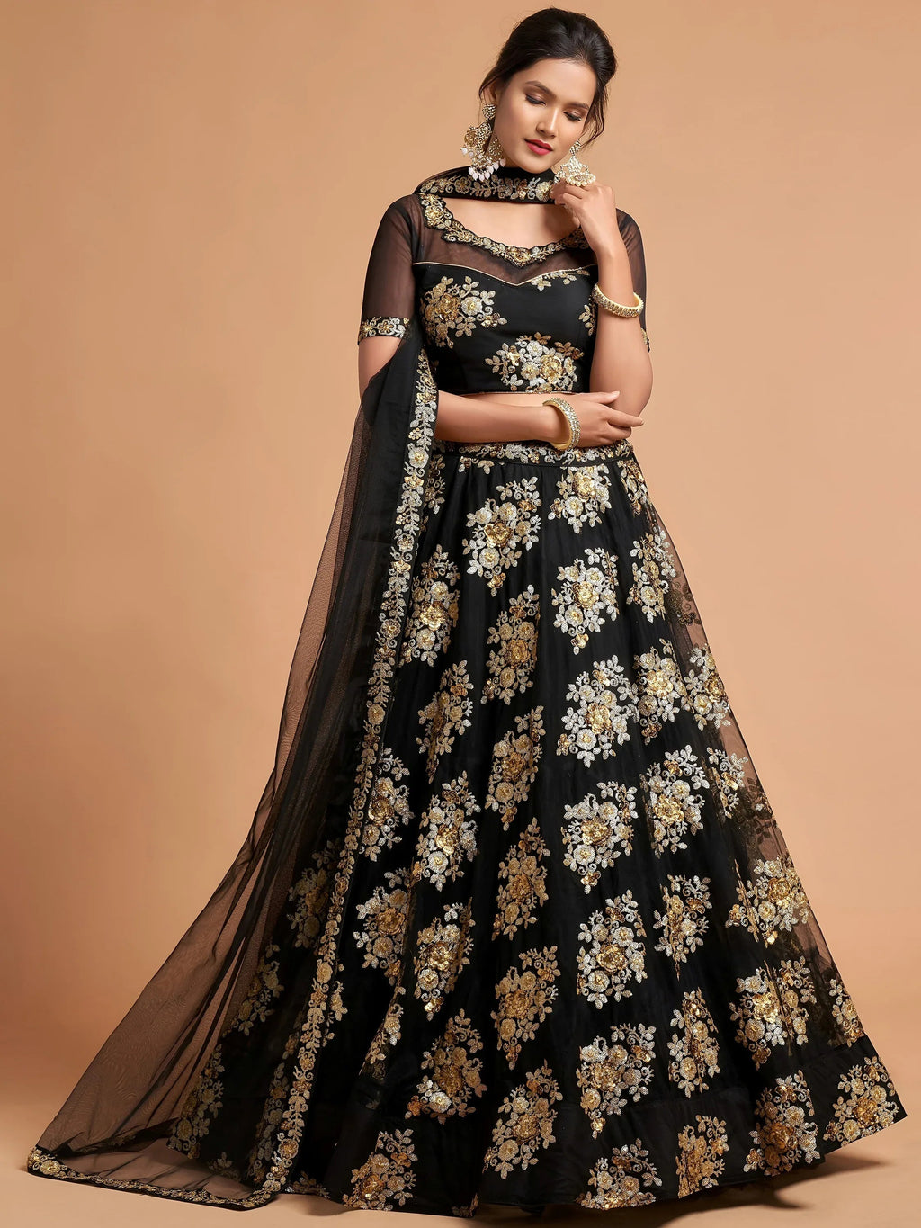 Tulsi Art Awesome Black Zari Embroidery Net Party Wear Lehenga Choli | Grocsy