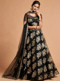 Tulsi Art Awesome Black Zari Embroidery Net Party Wear Lehenga Choli | Grocsy