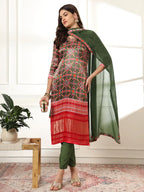 Yufta Green Gajji Silk Ethnic Motifs Kurta Dupatta Pant Set | Grocsy