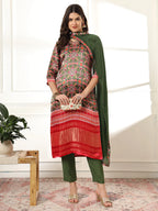 Yufta Green Gajji Silk Ethnic Motifs Kurta Dupatta Pant Set | Grocsy