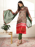 Yufta Green Gajji Silk Ethnic Motifs Kurta Dupatta Pant Set | Grocsy