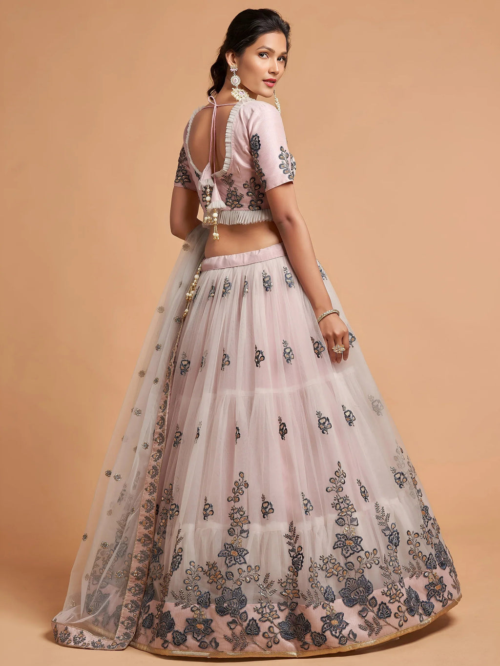 Tulsi Art Brilliant Grey Zari Embroidered Net Party Wear Lehenga Choli | Grocsy