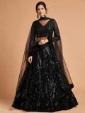 Tulsi Art Stunning Black Thread Embroidered Net Party Wear Lehenga Choli | Grocsy