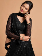 Tulsi Art Stunning Black Thread Embroidered Net Party Wear Lehenga Choli | Grocsy