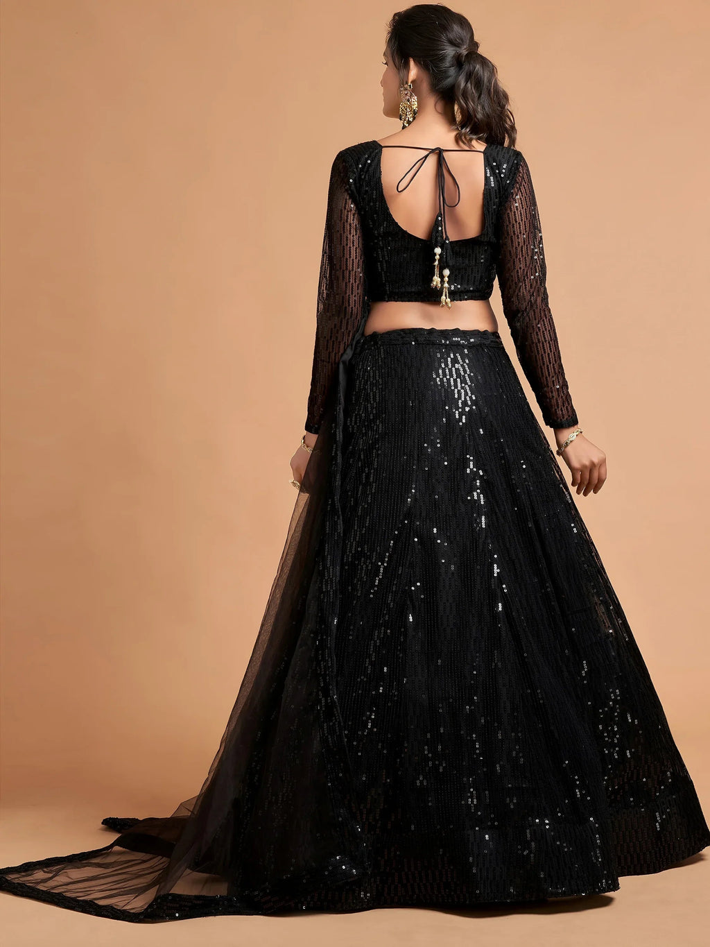 Tulsi Art Stunning Black Thread Embroidered Net Party Wear Lehenga Choli | Grocsy