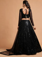 Tulsi Art Stunning Black Thread Embroidered Net Party Wear Lehenga Choli | Grocsy
