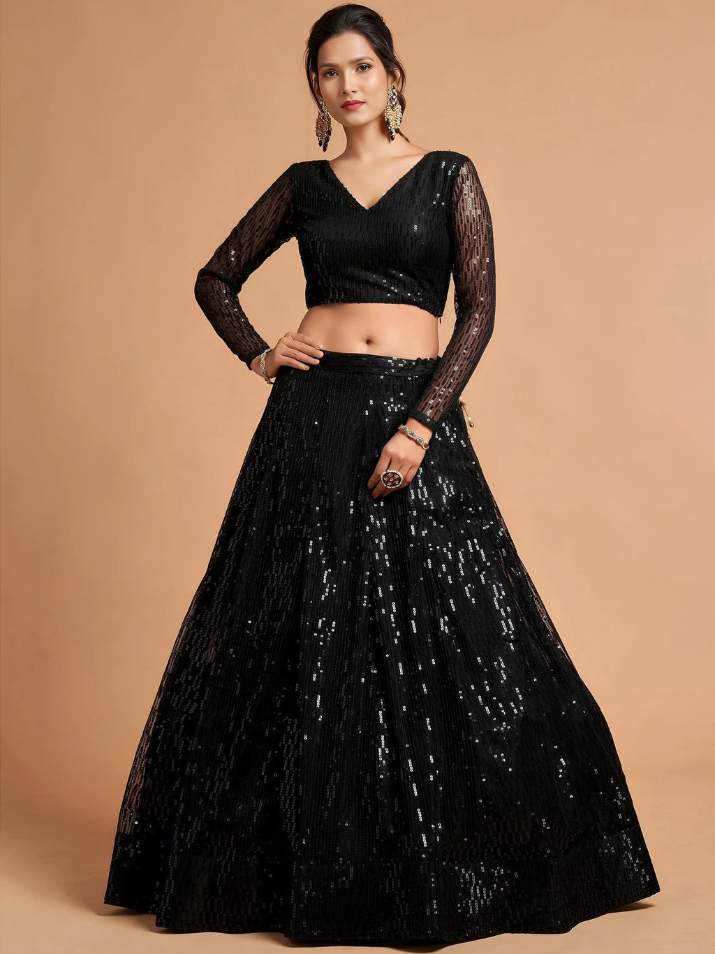 Tulsi Art Stunning Black Thread Embroidered Net Party Wear Lehenga Choli | Grocsy