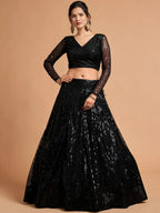 Tulsi Art Stunning Black Thread Embroidered Net Party Wear Lehenga Choli | Grocsy