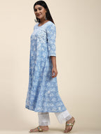 HOUSE OF KARI Floral Embroidered Chikankari Cotton Anarkali Kurta | Grocsy