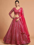Tulsi Art Hot Pink Thread Embroidered Net Party Wear Lehenga Choli | Grocsy