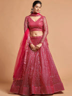 Tulsi Art Hot Pink Thread Embroidered Net Party Wear Lehenga Choli | Grocsy