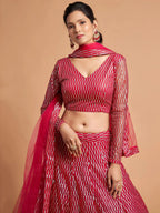 Tulsi Art Hot Pink Thread Embroidered Net Party Wear Lehenga Choli | Grocsy