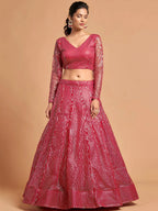 Tulsi Art Hot Pink Thread Embroidered Net Party Wear Lehenga Choli | Grocsy