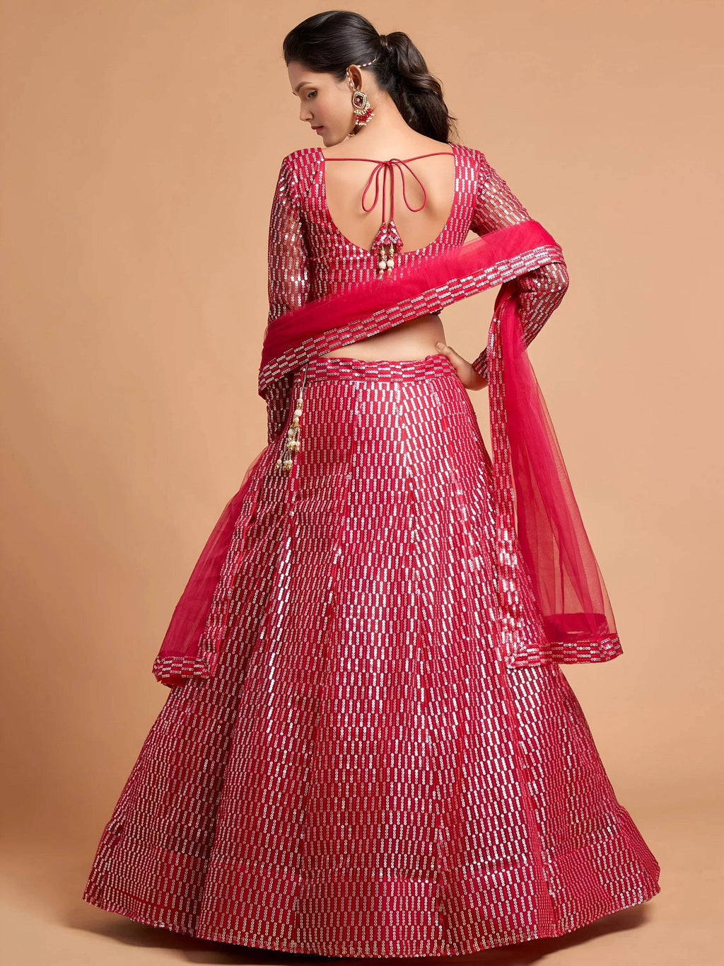 Tulsi Art Hot Pink Thread Embroidered Net Party Wear Lehenga Choli | Grocsy