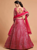 Tulsi Art Hot Pink Thread Embroidered Net Party Wear Lehenga Choli | Grocsy