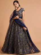 Tulsi Art Navy Blue Thread Embroidered Net Wedding Wear Lehenga Choli | Grocsy