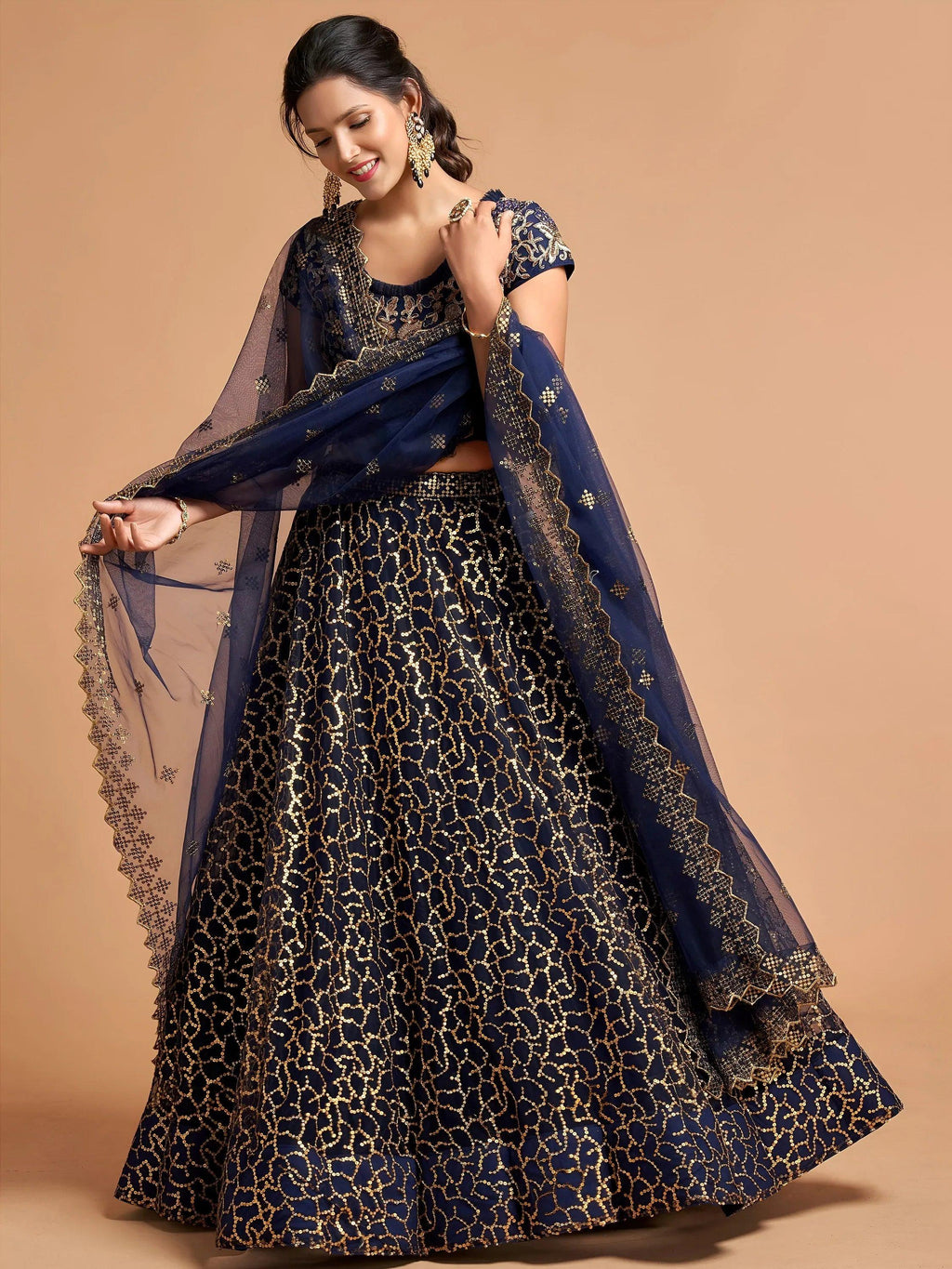 Tulsi Art Navy Blue Thread Embroidered Net Wedding Wear Lehenga Choli | Grocsy