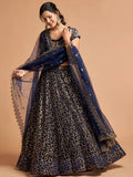 Tulsi Art Navy Blue Thread Embroidered Net Wedding Wear Lehenga Choli | Grocsy