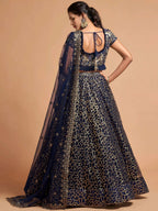Tulsi Art Navy Blue Thread Embroidered Net Wedding Wear Lehenga Choli | Grocsy
