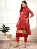 Yufta Maroon Gajji Silk Bandhani embroidered Kurta with Trousers with dupatta Set | Grocsy