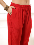 Yufta Maroon Gajji Silk Bandhani embroidered Kurta with Trousers with dupatta Set | Grocsy