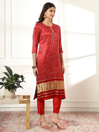 Yufta Maroon Gajji Silk Bandhani embroidered Kurta with Trousers with dupatta Set | Grocsy