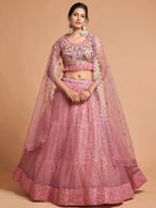 Tulsi Art Blush Pink Dori Thread Embroidered Net Wedding Lehenga Choli | Grocsy