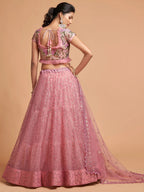 Tulsi Art Blush Pink Dori Thread Embroidered Net Wedding Lehenga Choli | Grocsy