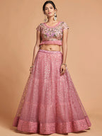 Tulsi Art Blush Pink Dori Thread Embroidered Net Wedding Lehenga Choli | Grocsy
