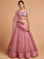 Tulsi Art Blush Pink Dori Thread Embroidered Net Wedding Lehenga Choli | Grocsy
