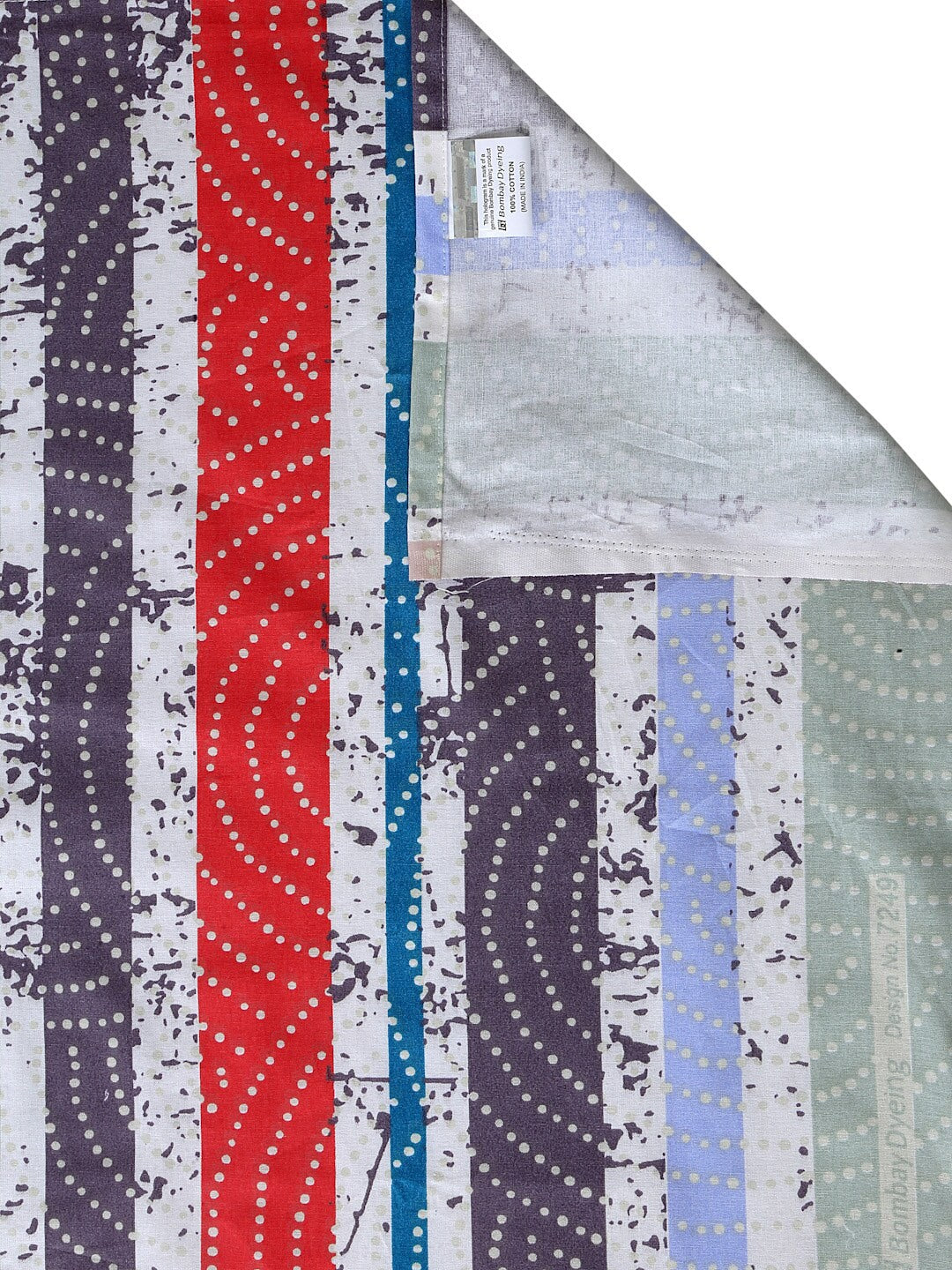 BOMBAY DYEING Red & Blue Striped Cotton 120 TC King Bedsheet with 2 Pillow Covers | Grocsy