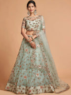 Tulsi Art Pista Green Dori Thread Embroidered Net Wedding Lehenga Choli | Grocsy