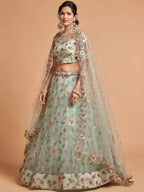 Tulsi Art Pista Green Dori Thread Embroidered Net Wedding Lehenga Choli | Grocsy