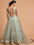 Tulsi Art Pista Green Dori Thread Embroidered Net Wedding Lehenga Choli | Grocsy