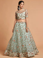 Tulsi Art Pista Green Dori Thread Embroidered Net Wedding Lehenga Choli | Grocsy