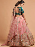 Tulsi Art Peach Thread Embroidered Net Party Wear Lehenga Choli | Grocsy