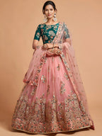 Tulsi Art Peach Thread Embroidered Net Party Wear Lehenga Choli | Grocsy
