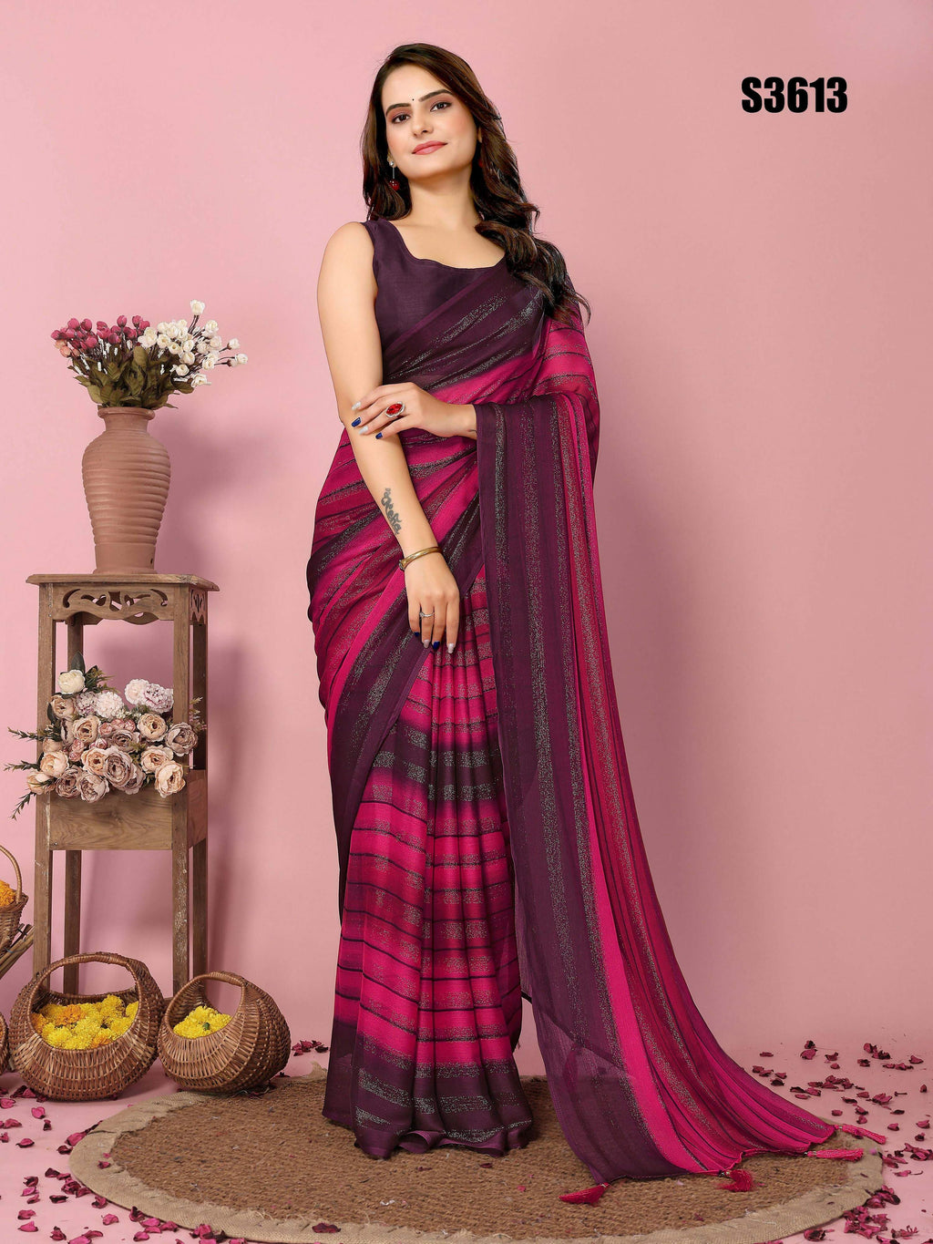 Attractive These Party Wear Ready To Wear Saree - Pink | Grocsy