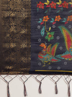 Saree Mall Navy Blue Kalamkari Saree | Grocsy