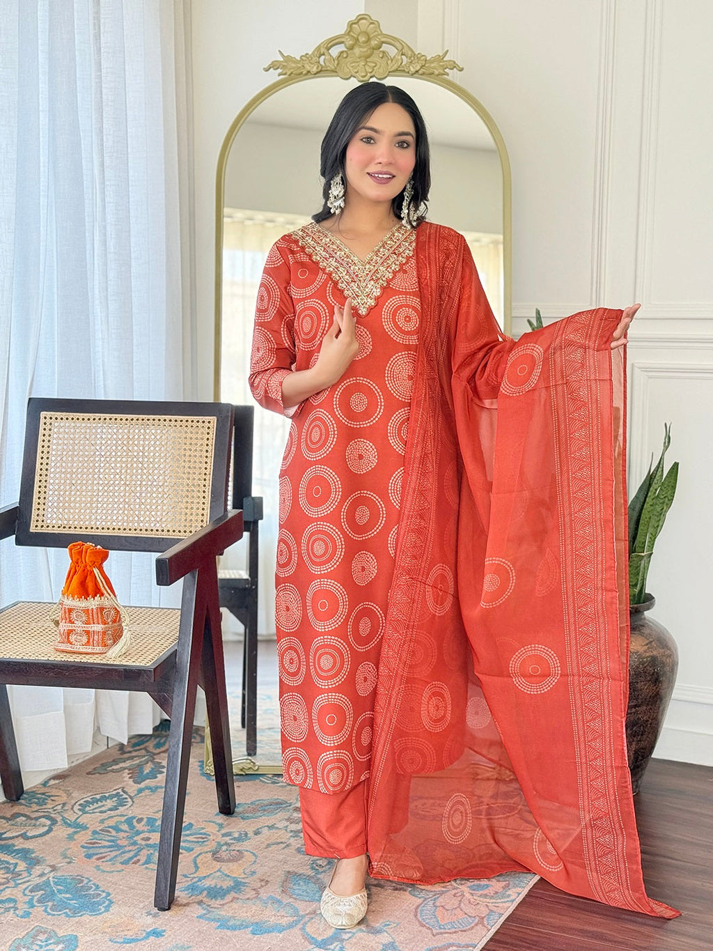 The52 Women's Gorgeous Rayon Embroidery Straight Kurta with Pant And Dupatta Set | Grocsy