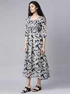 Souchii White Floral Layered Chiffon Empire Midi Dress | Grocsy