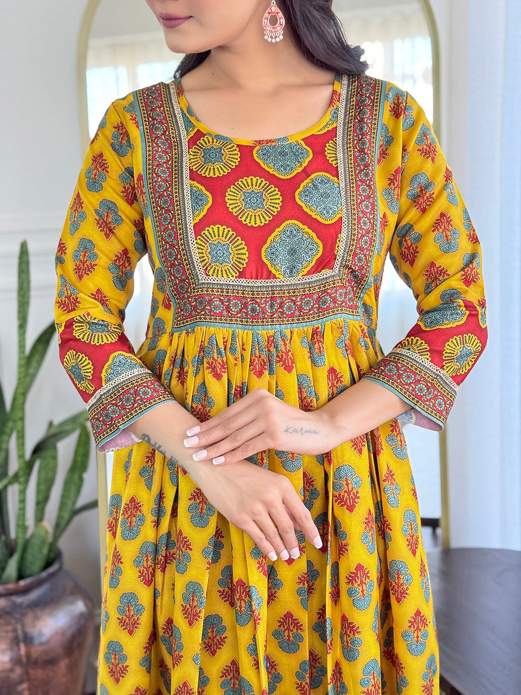 The52 Women's Gorgeous Rayon Printed Flared Kurta with Pant And Dupatta Set | Grocsy