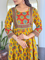 The52 Women's Gorgeous Rayon Printed Flared Kurta with Pant And Dupatta Set | Grocsy