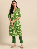 Sangria Floral Printed Regular Kurta with Trousers | Grocsy