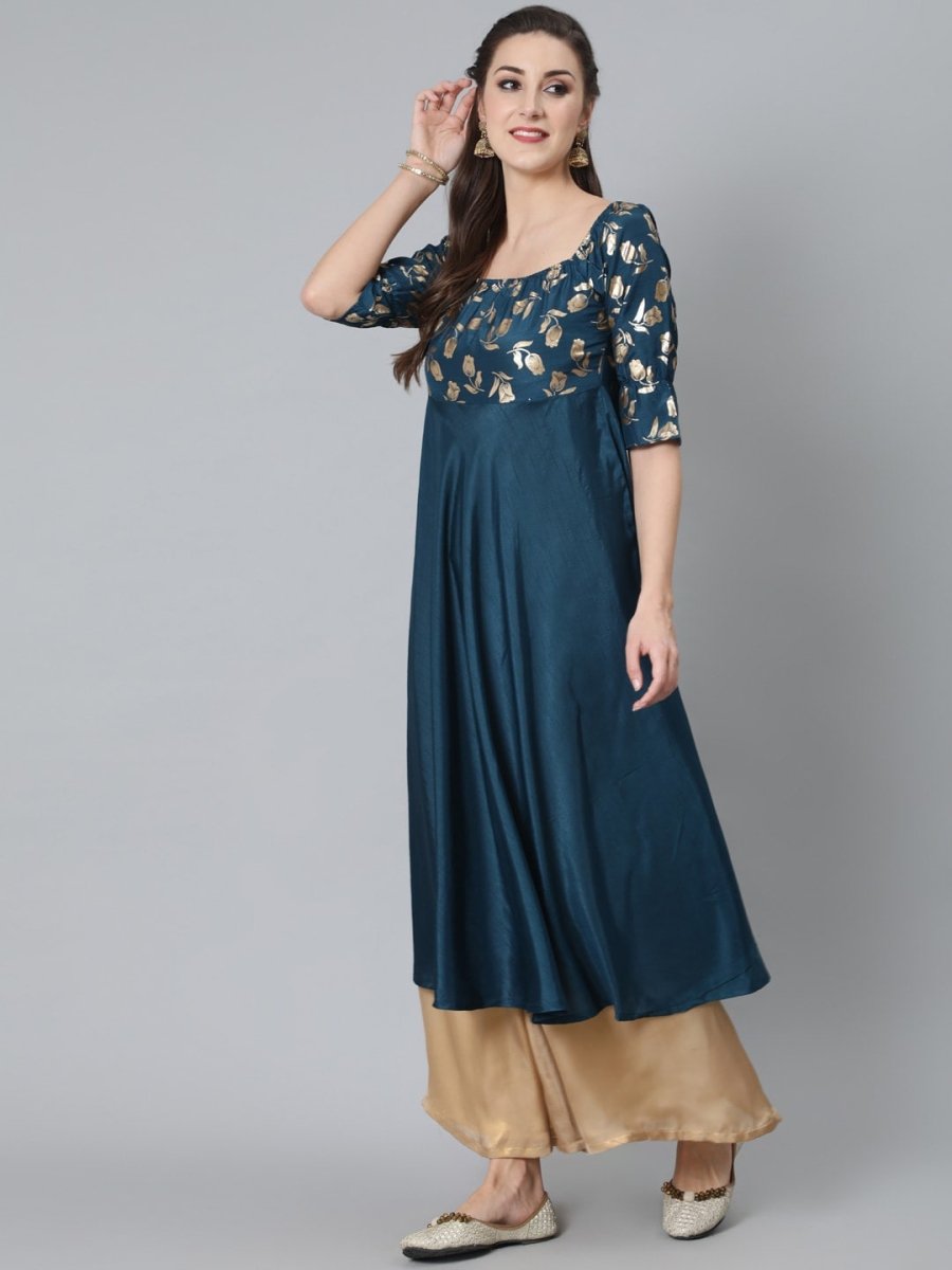 Aks Floral Yoke Design Anarkali Kurta | Grocsy