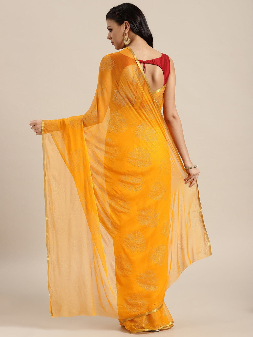 Saree Mall Mustard Yellow & Gold Printed Saree | Grocsy