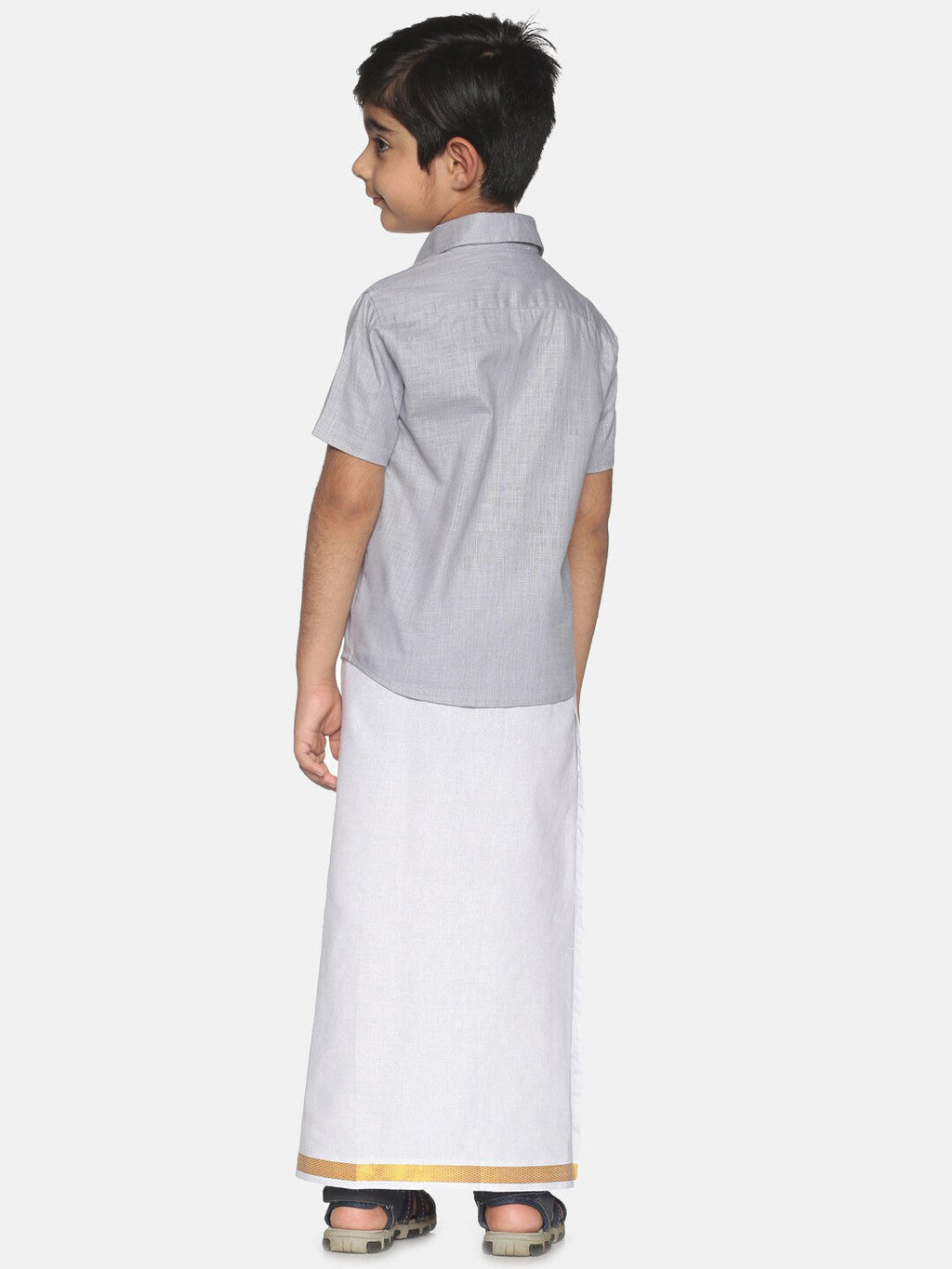 Sethukrishna Boys Grey & White Shirt with Dhoti | Grocsy