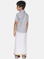 Sethukrishna Boys Grey & White Shirt with Dhoti | Grocsy