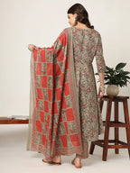 Yufta Pink And Gray Cotton Dori_Embroidery Anarkali Kurta Dupatta Pant Set | Grocsy