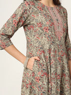 Yufta Pink And Gray Cotton Dori_Embroidery Anarkali Kurta Dupatta Pant Set | Grocsy